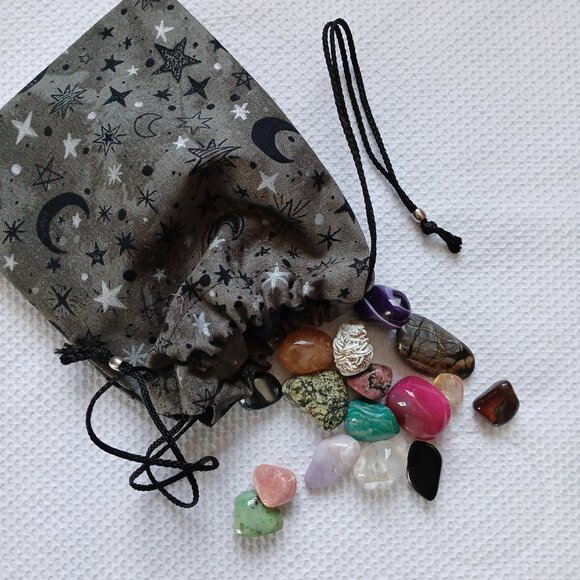 Star and Moon Celestial Tarot Card Gemstone Rune Pouch Bag - Picture 1 of 11